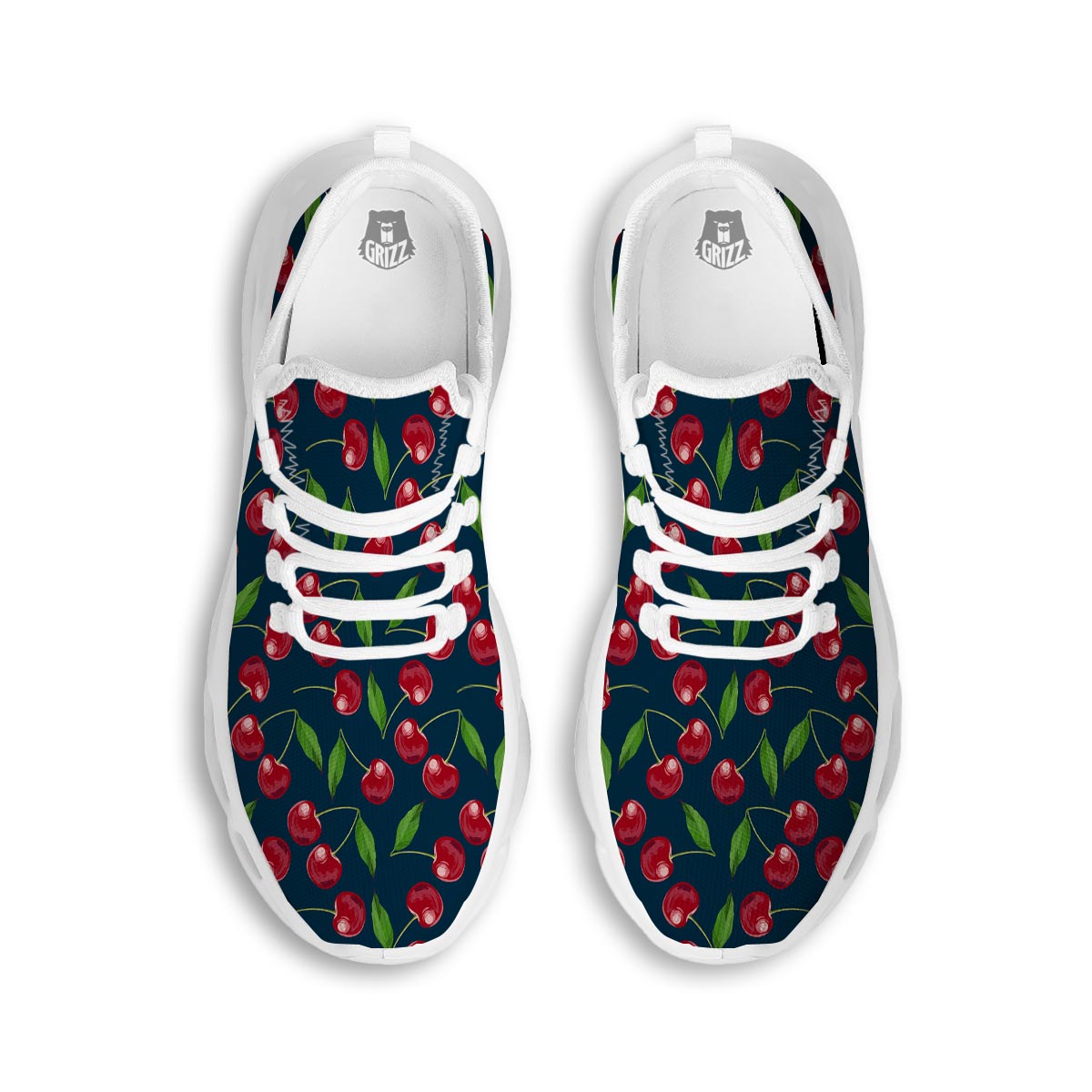 Cherry Red Print Pattern White Running Shoes-grizzshop