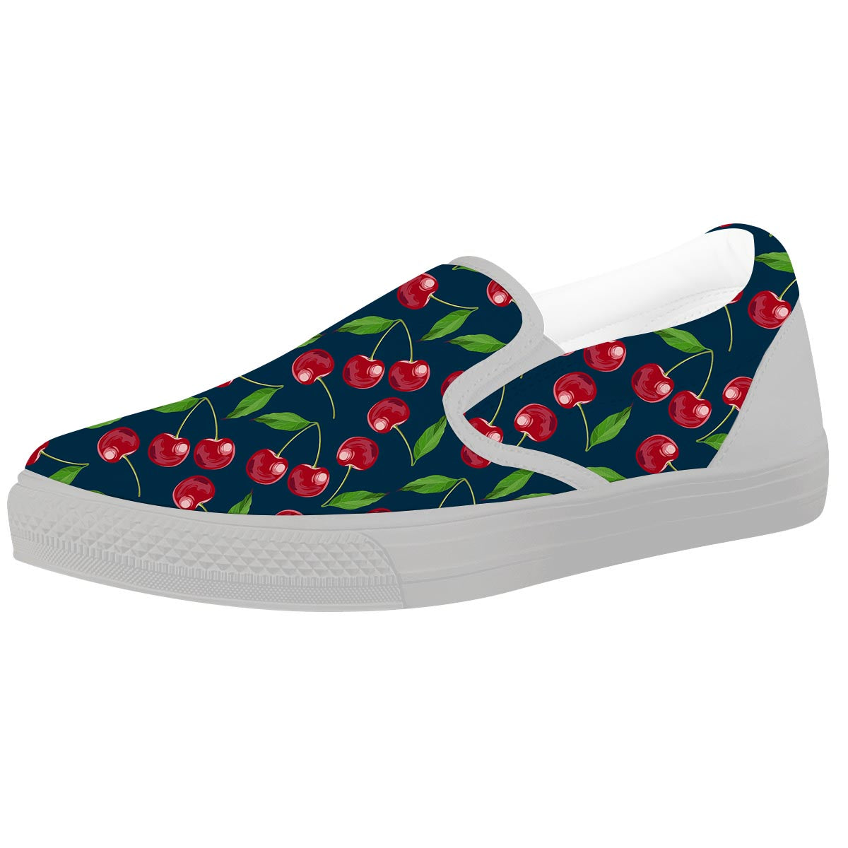 Cherry Red Print Pattern White Slip On Shoes-grizzshop