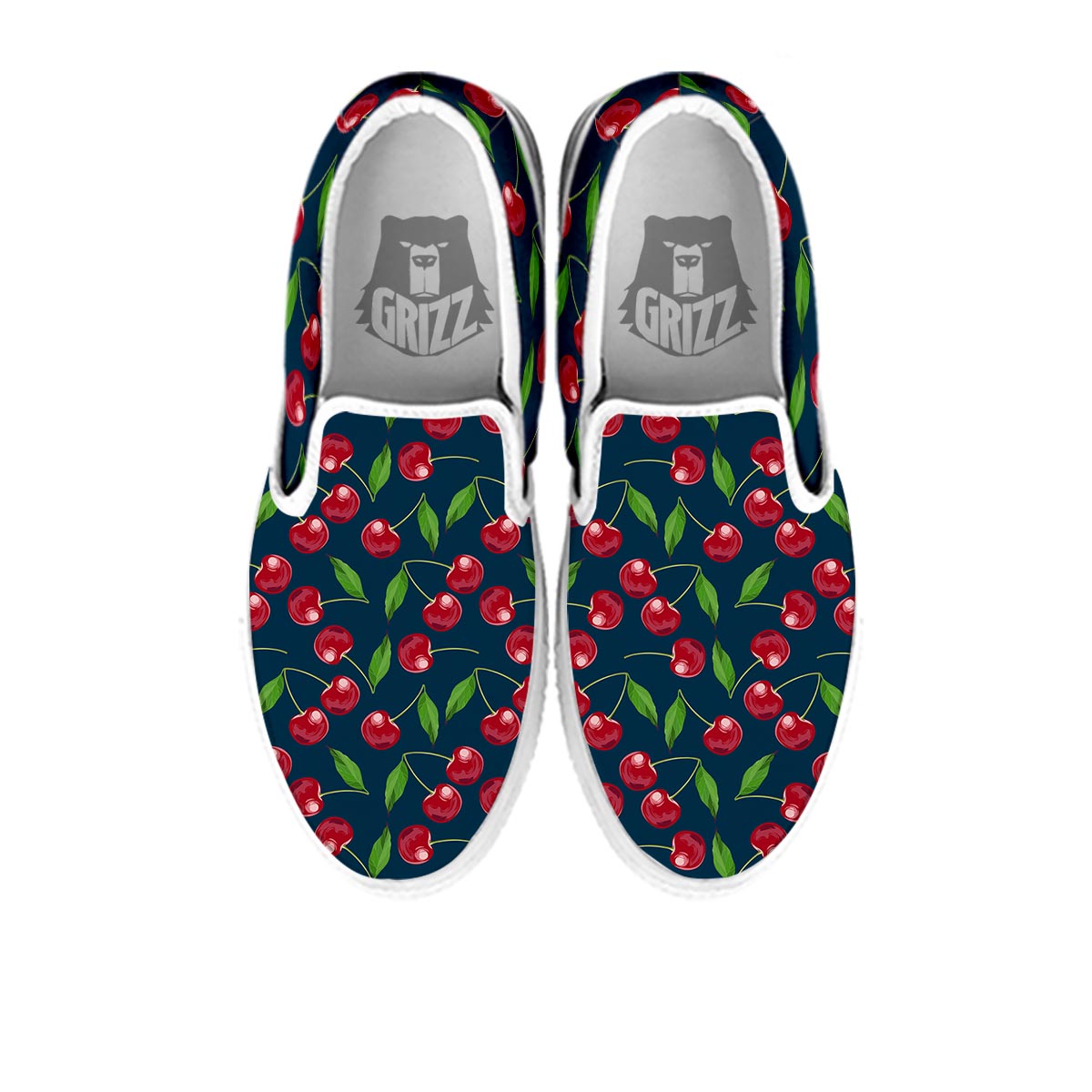 Cherry Red Print Pattern White Slip On Shoes-grizzshop
