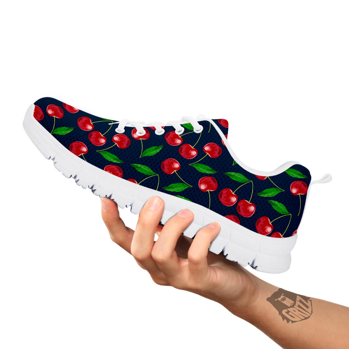 Cherry Red Print Pattern White Sneaker-grizzshop