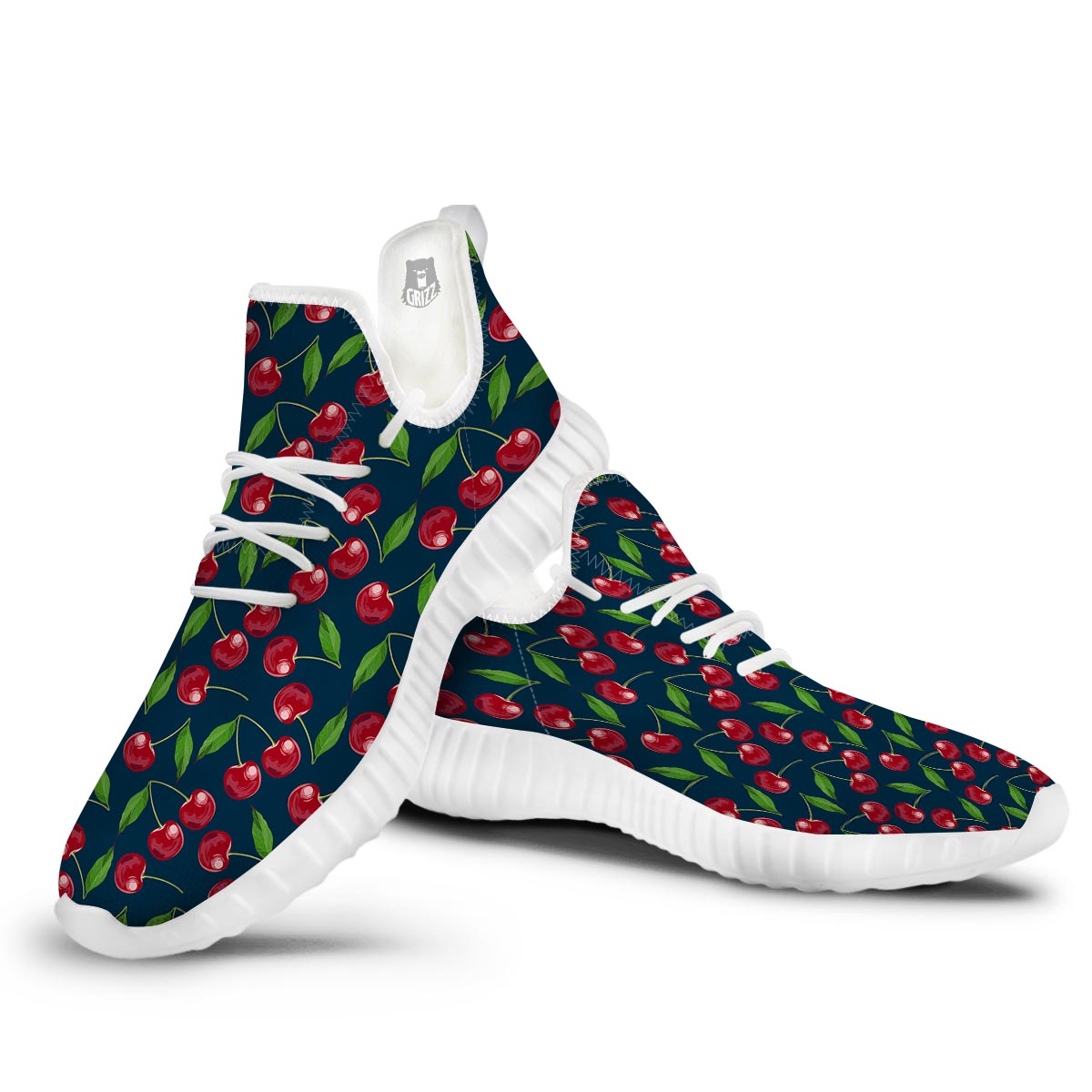 Cherry Red Print Pattern White Walking Shoes-grizzshop