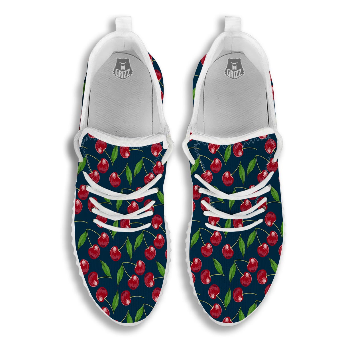 Cherry Red Print Pattern White Walking Shoes-grizzshop