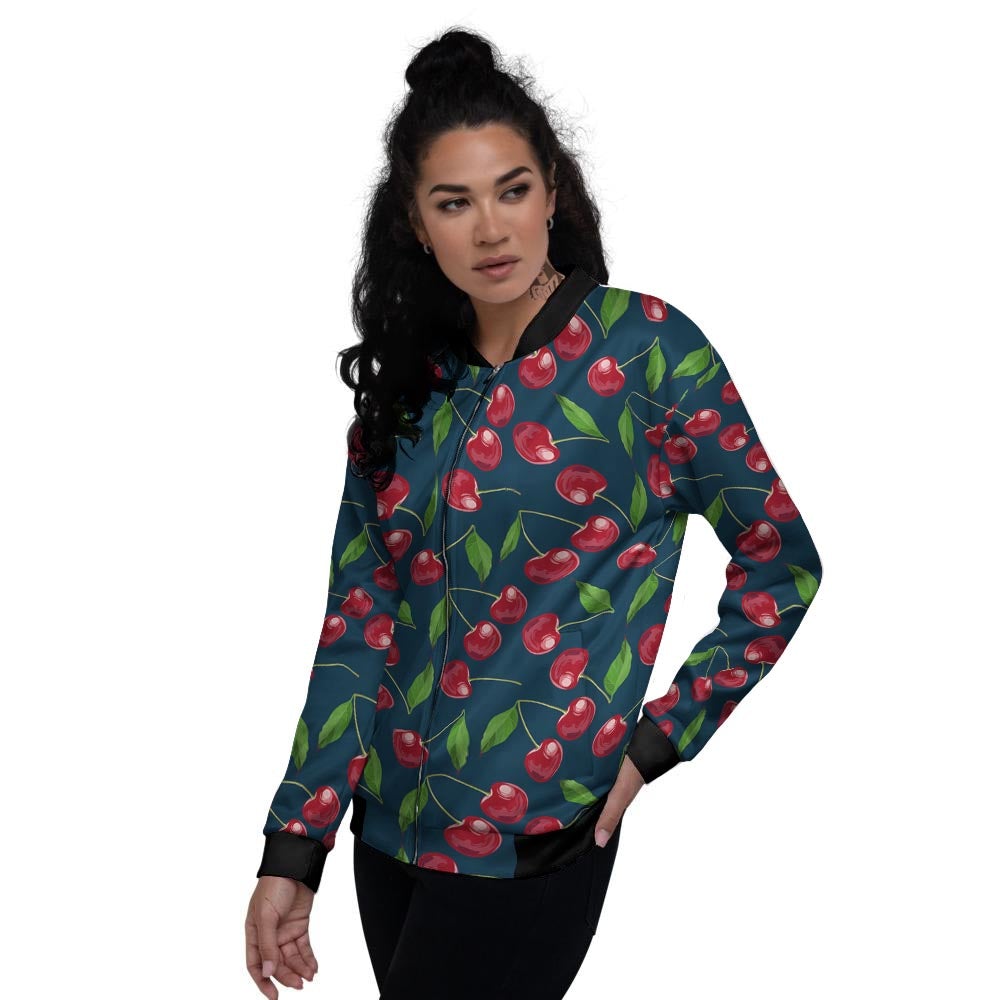 Cherry Red Print Pattern Women's Bomber Jacket-grizzshop