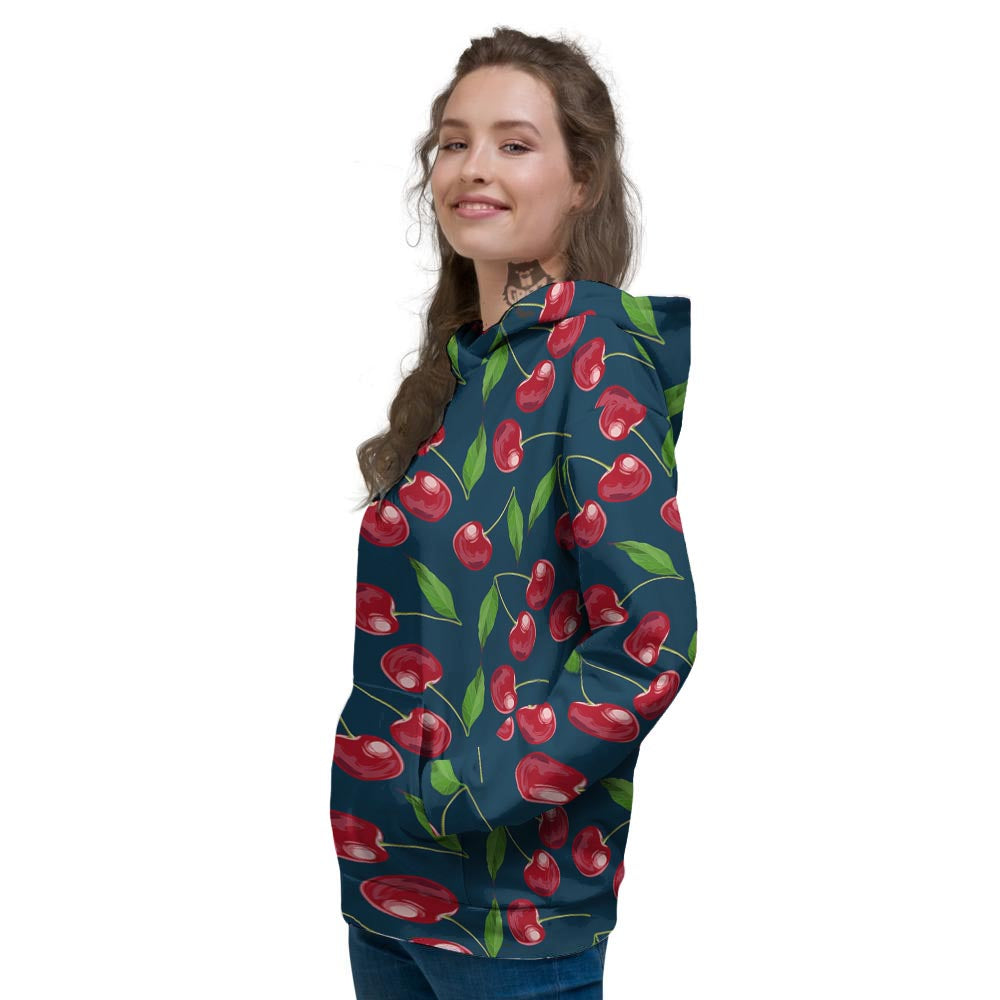 Cherry Red Print Pattern Women's Hoodie-grizzshop