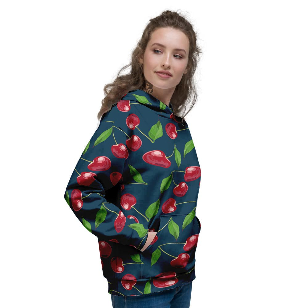 Cherry Red Print Pattern Women's Hoodie-grizzshop