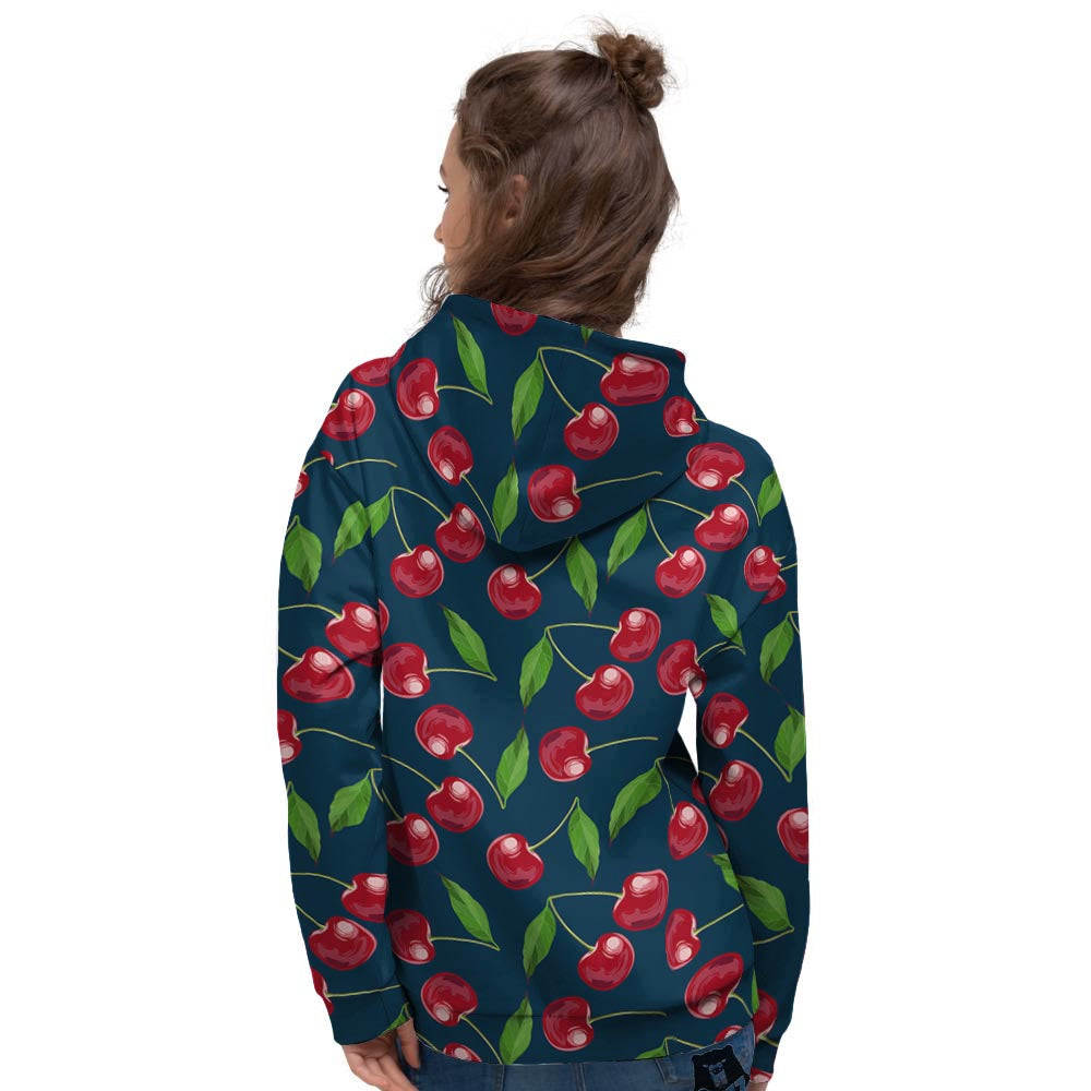Cherry Red Print Pattern Women's Hoodie-grizzshop