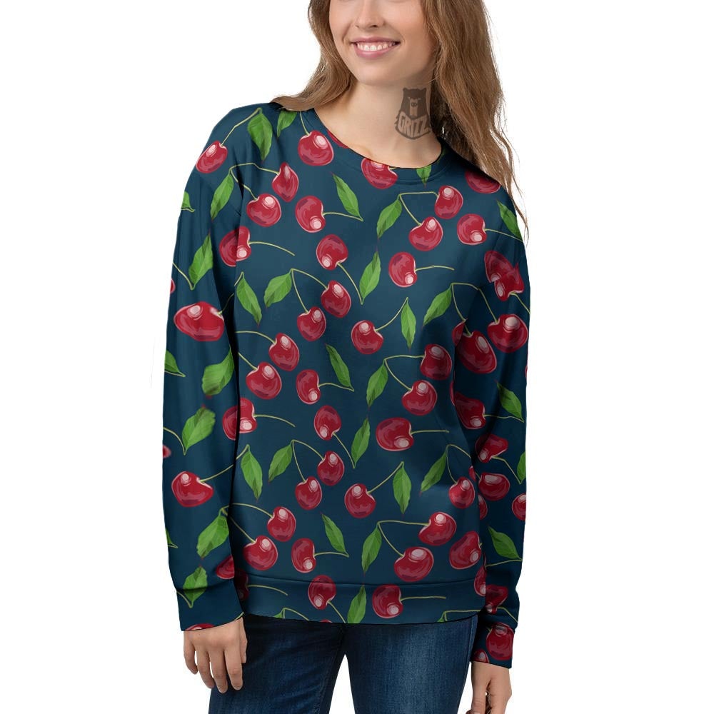 Cherry Red Print Pattern Women's Sweatshirt-grizzshop