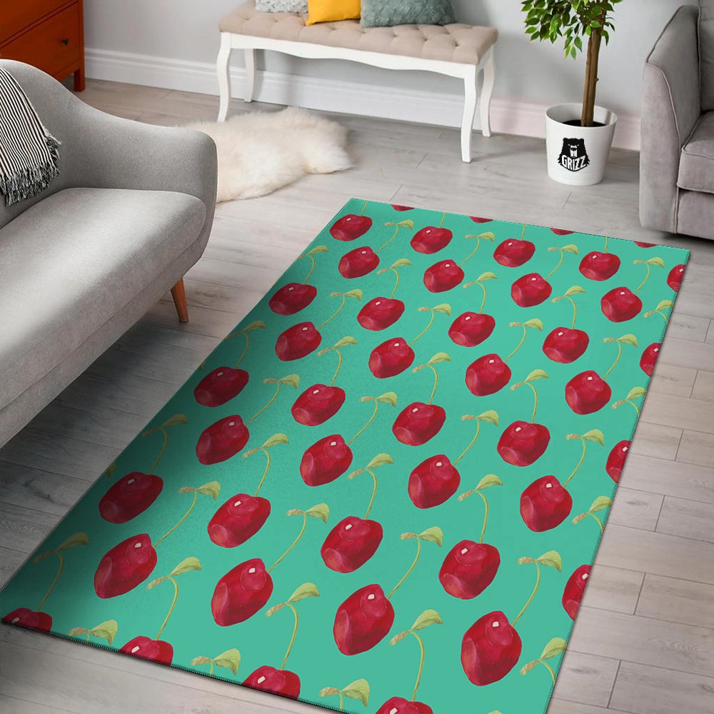 Cherry Watercolor Print Pattern Floor Mat-grizzshop