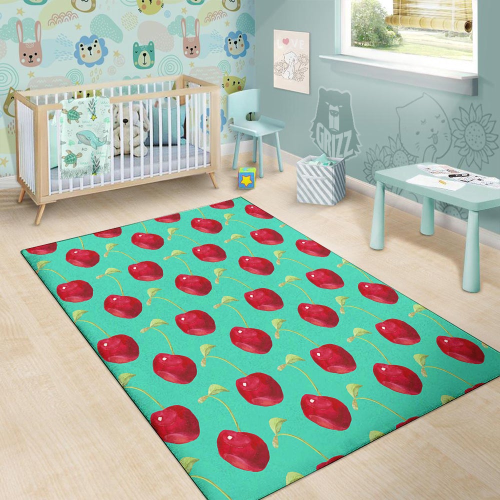 Cherry Watercolor Print Pattern Floor Mat-grizzshop