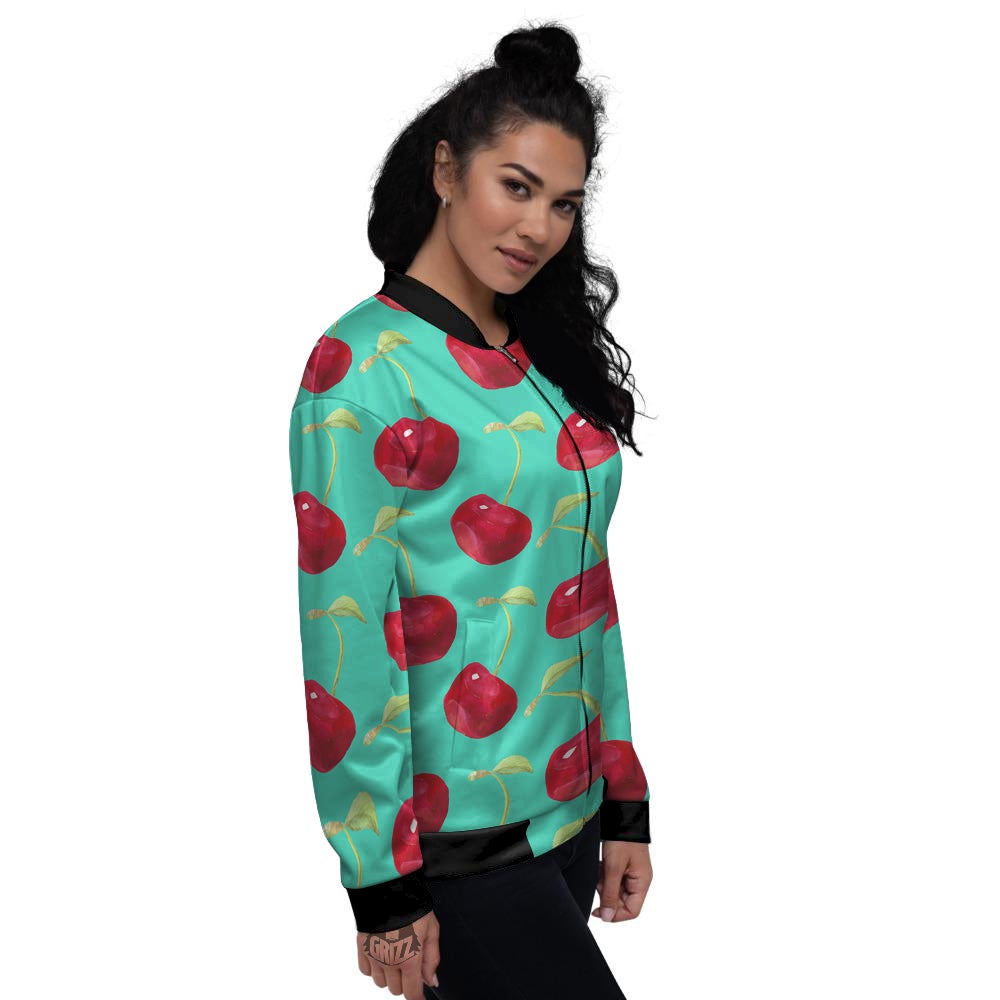 Cherry Watercolor Print Pattern Women's Bomber Jacket-grizzshop