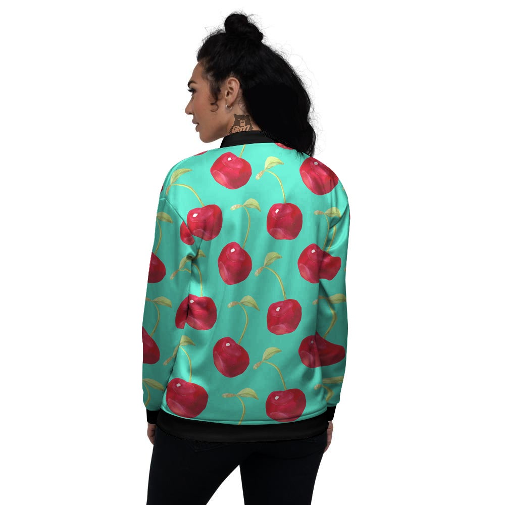 Cherry Watercolor Print Pattern Women's Bomber Jacket-grizzshop