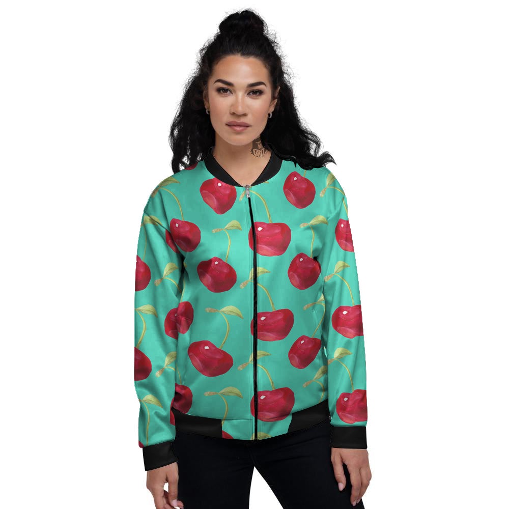 Cherry Watercolor Print Pattern Women's Bomber Jacket-grizzshop