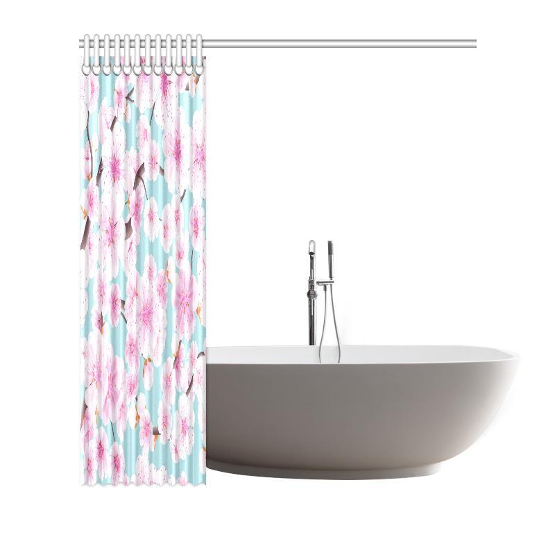 Cherry Blossom Sakura Blue Print Bathroom Shower Curtain-grizzshop