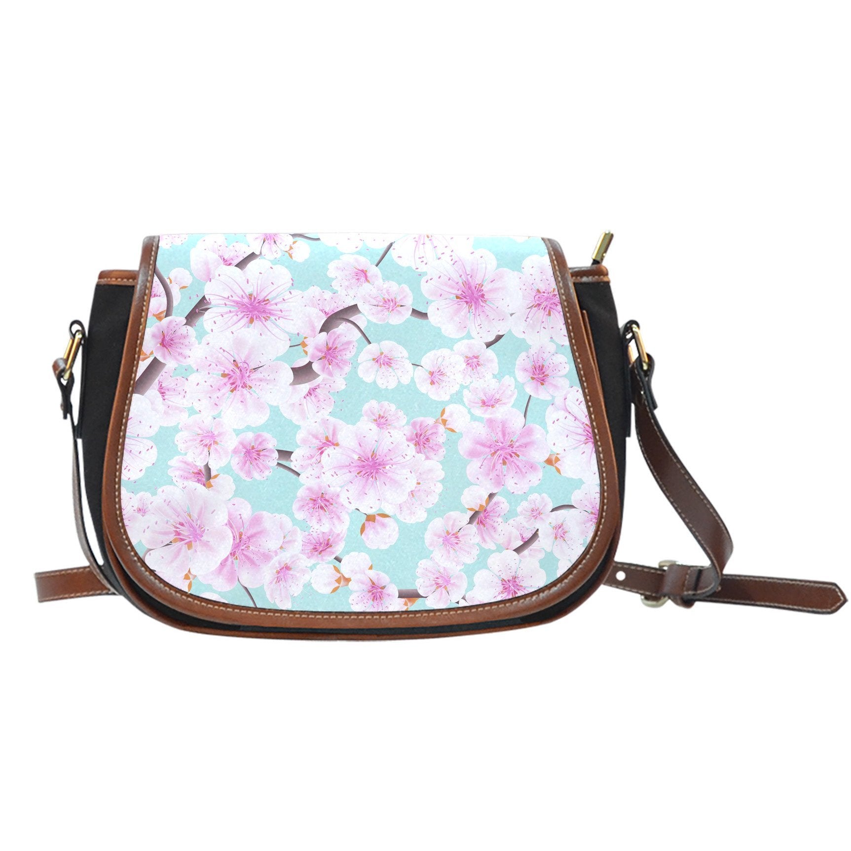 Cherry Blossom Sakura Blue Purse Crossbody Canvas Saddle Bag-grizzshop
