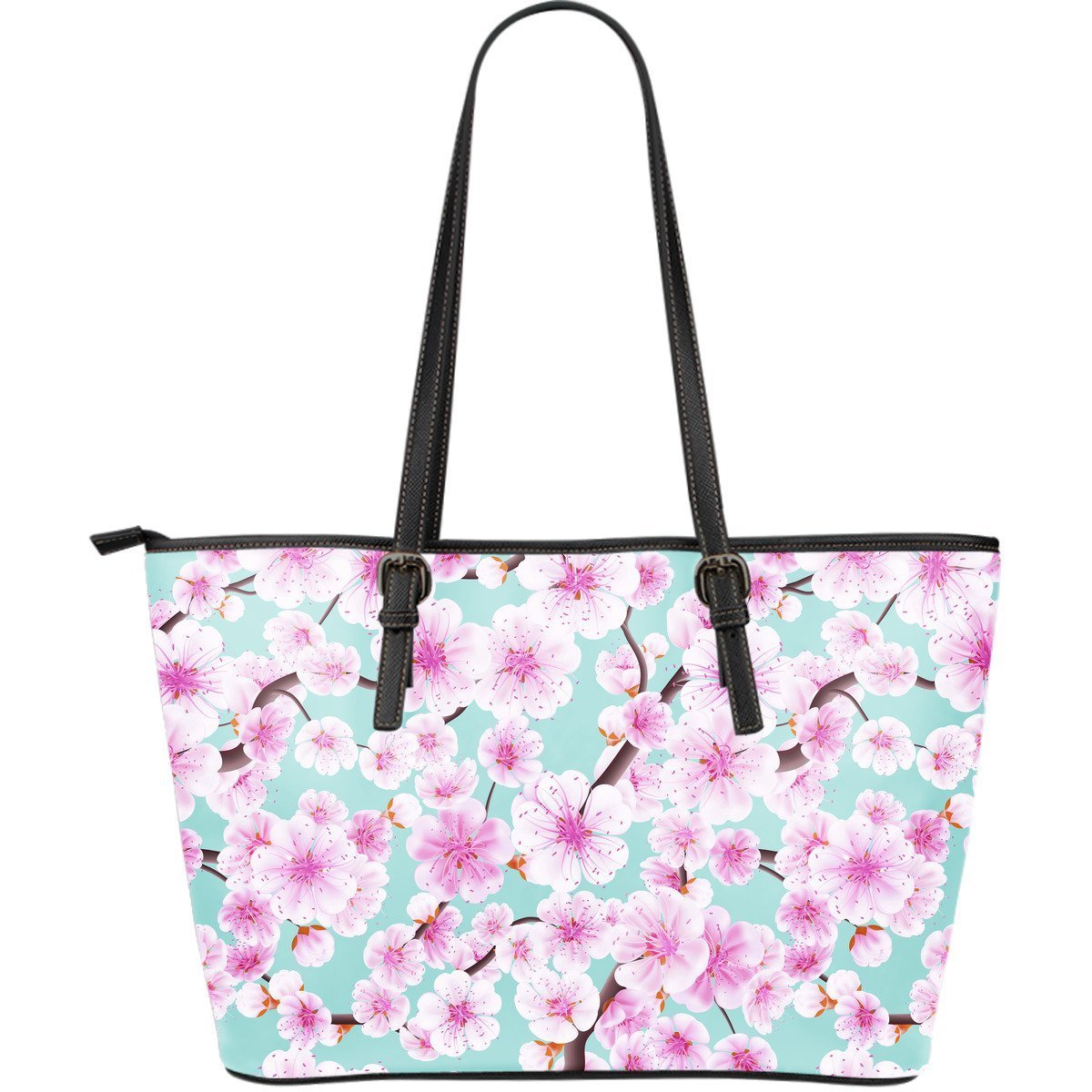 Cherry Blossom Sakura Blue Purse Leather Tote Bag-grizzshop