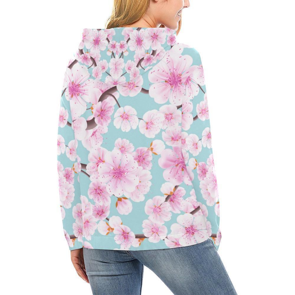 Cherry Blossom Sakura Blue Women Pullover Hoodie -grizzshop
