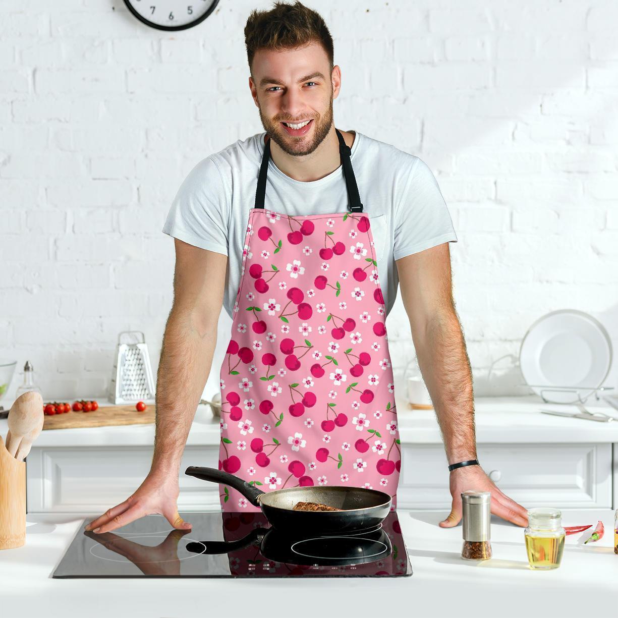 Cherry Floral Pattern Print Men's Apron-grizzshop
