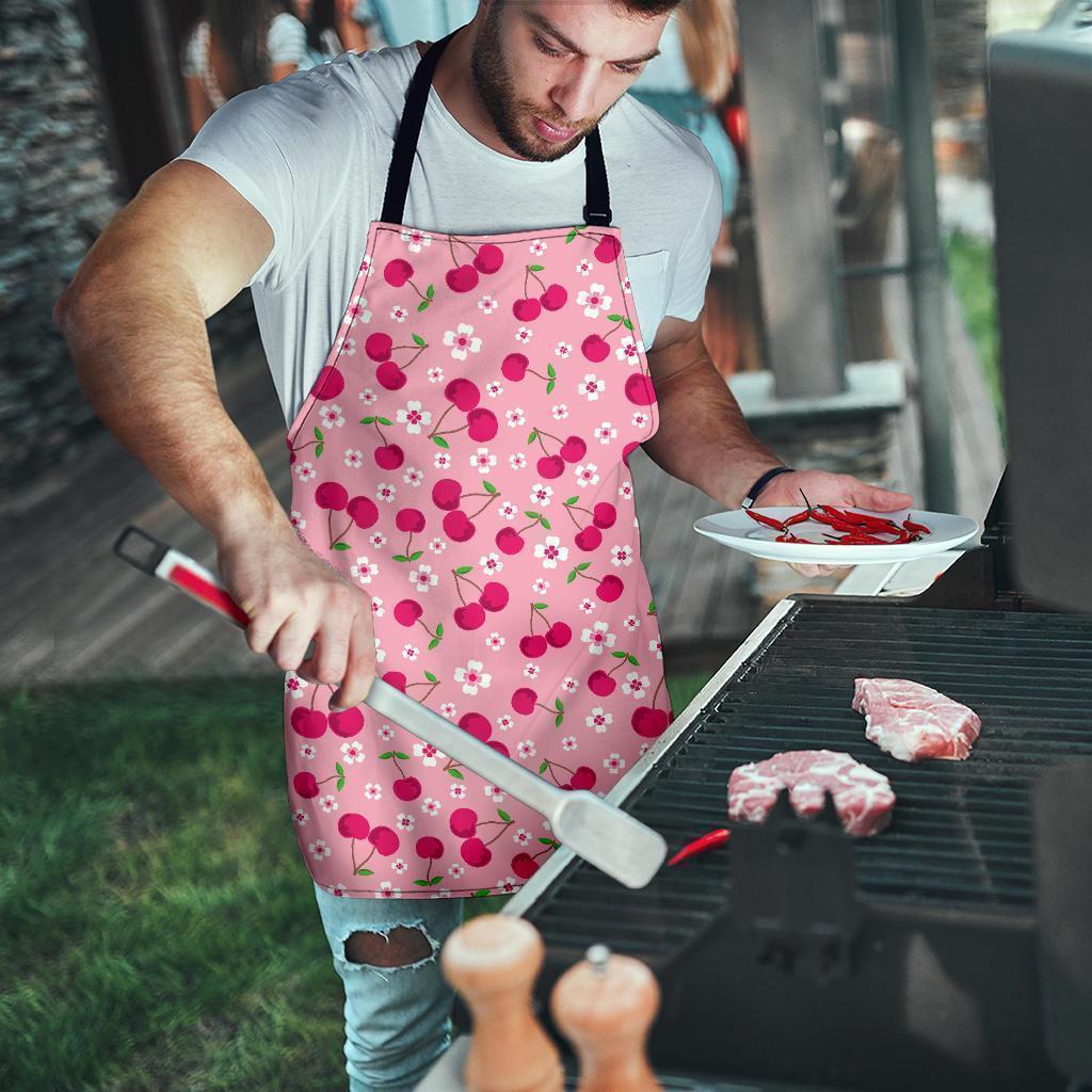 Cherry Floral Pattern Print Men's Apron-grizzshop