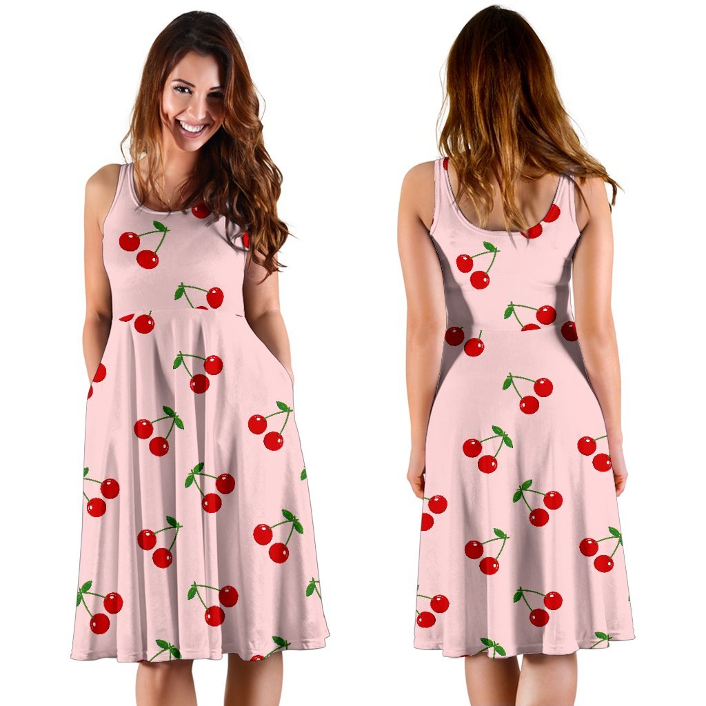 Cherry Pink Pattern Print Dress-grizzshop