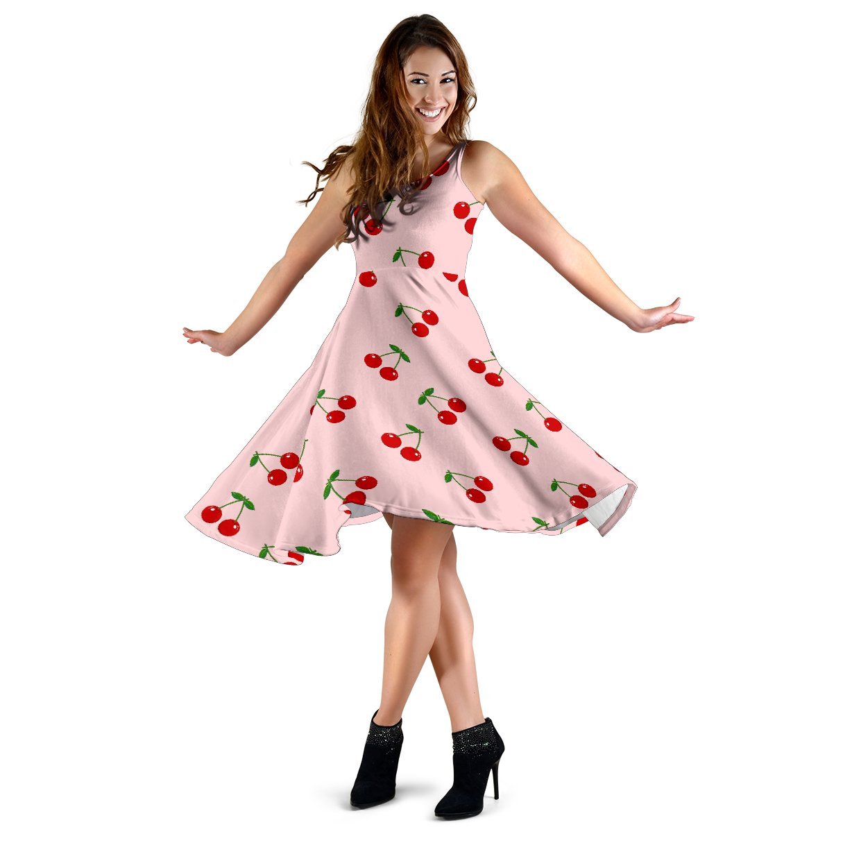 Cherry Pink Pattern Print Dress-grizzshop