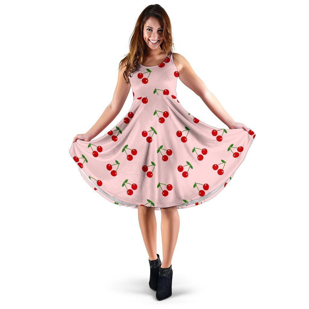 Cherry Pink Pattern Print Dress-grizzshop