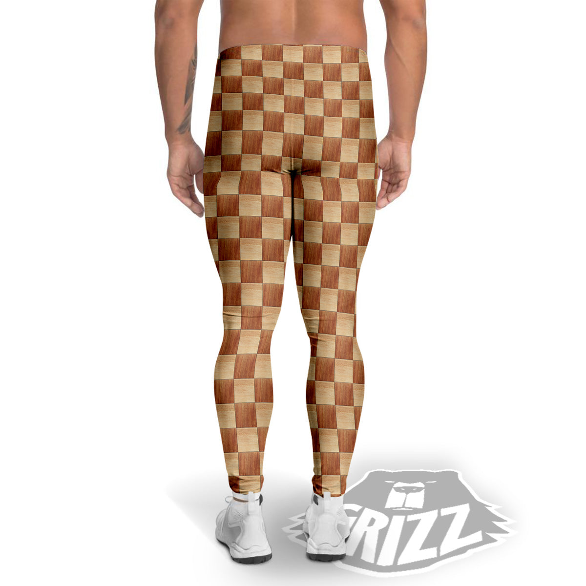 Chess Board Wood Print Pattern Men's Leggings-grizzshop