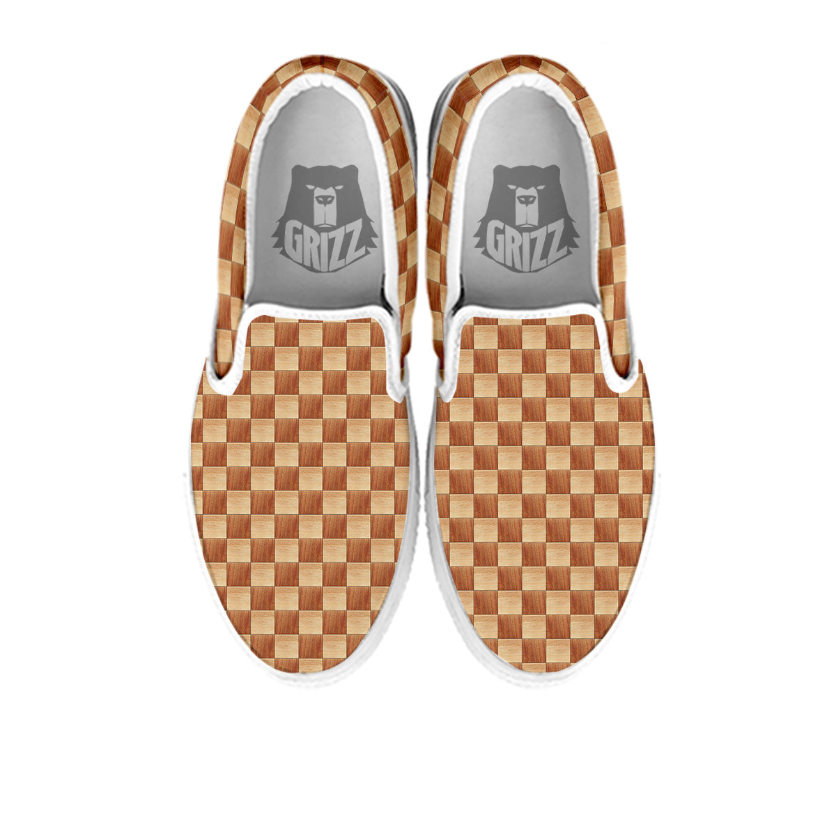 Chess Board Wood Print Pattern White Slip On Shoes-grizzshop