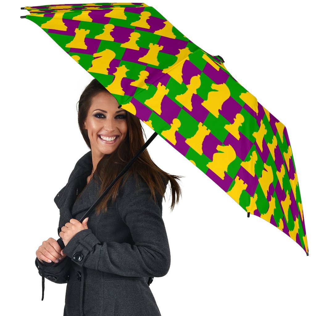 Chess Color Pattern Print Automatic Foldable Umbrella-grizzshop