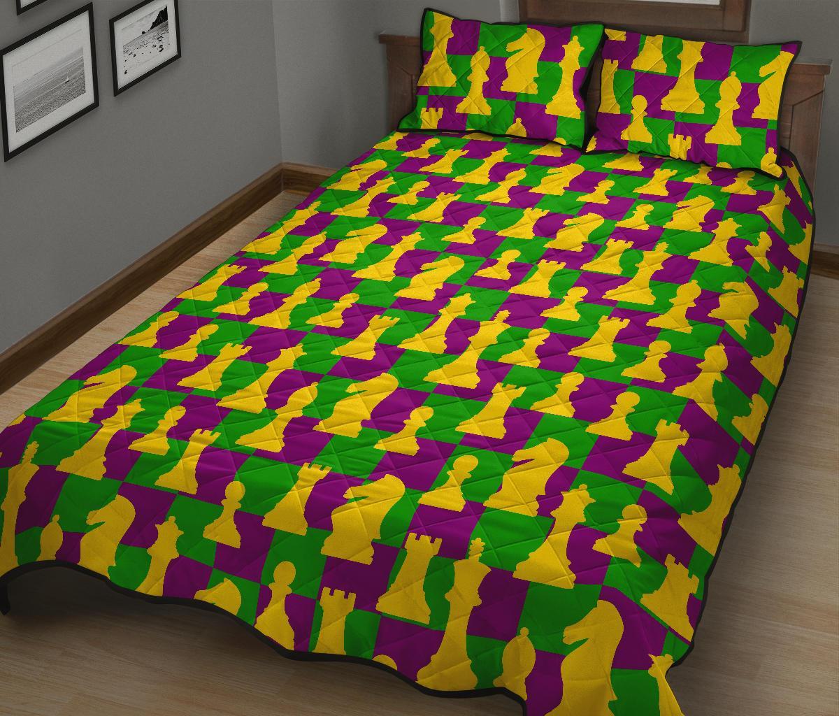 Chess Color Pattern Print Bed Set Quilt-grizzshop