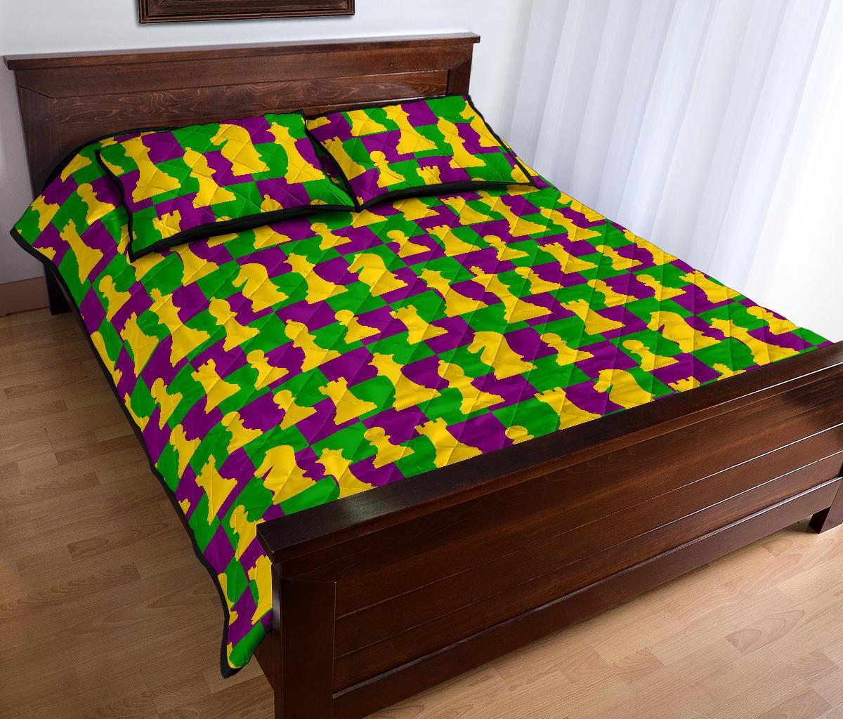 Chess Color Pattern Print Bed Set Quilt-grizzshop