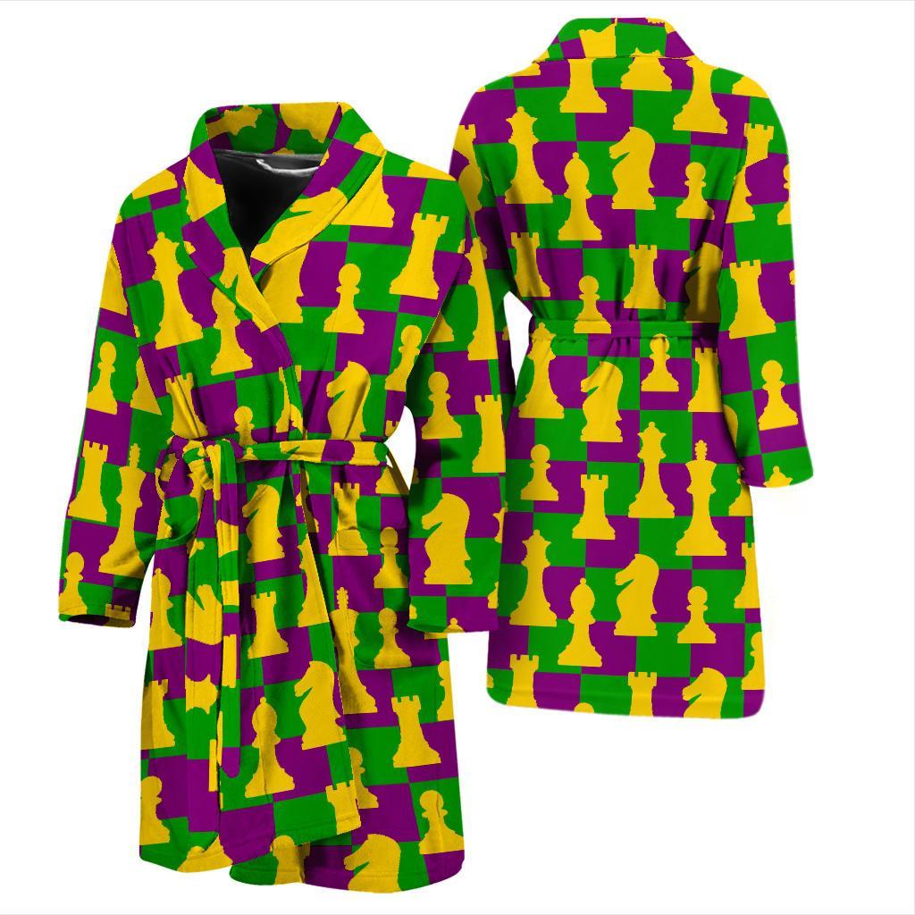 Chess Color Pattern Print Men Long Robe-grizzshop