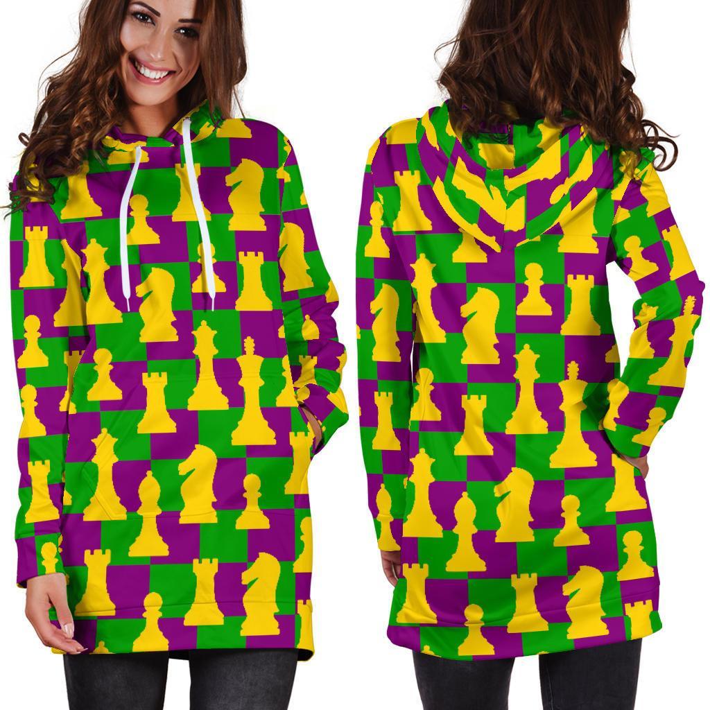 Chess Color Pattern Print Women Hoodie Dress-grizzshop