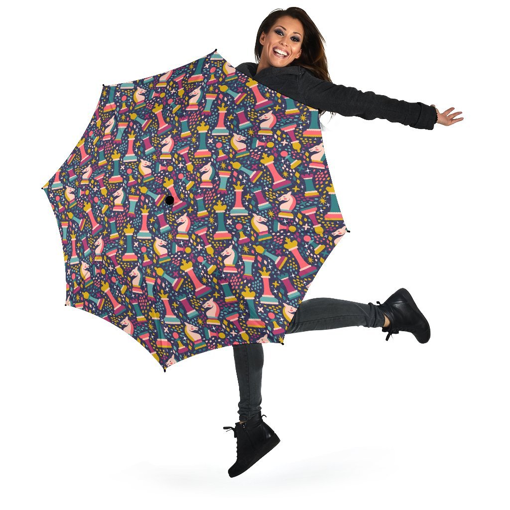 Chess Colorful Pattern Print Automatic Foldable Umbrella-grizzshop