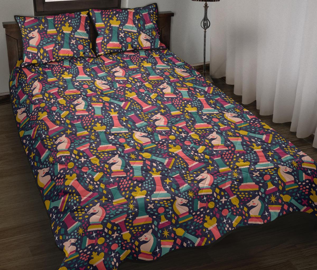 Chess Colorful Pattern Print Bed Set Quilt-grizzshop