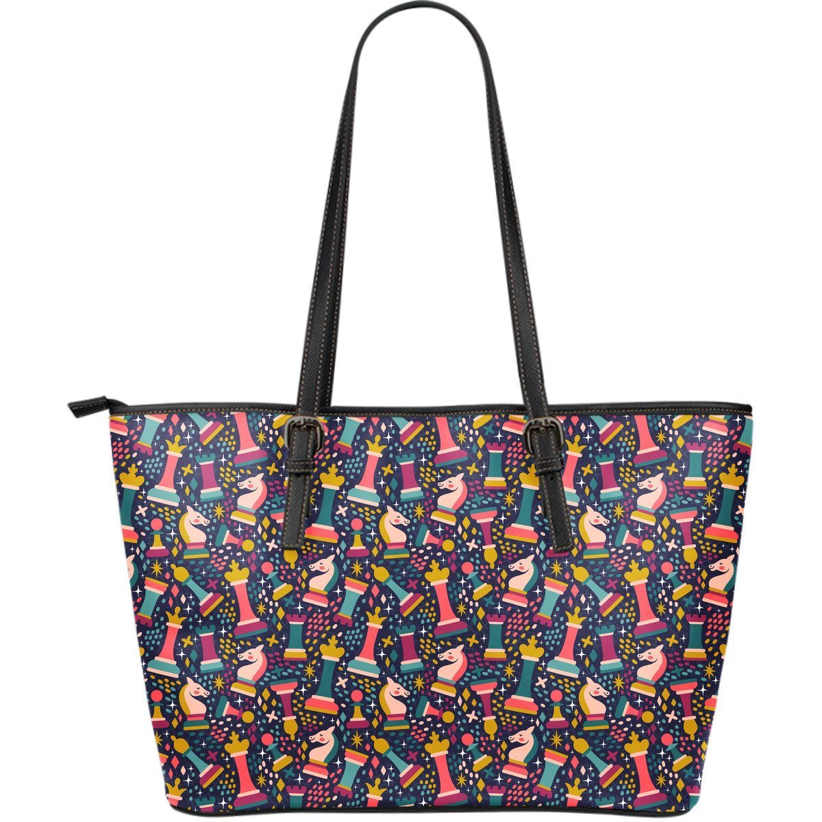 Chess Colorful Pattern Print Leather Tote Bag-grizzshop