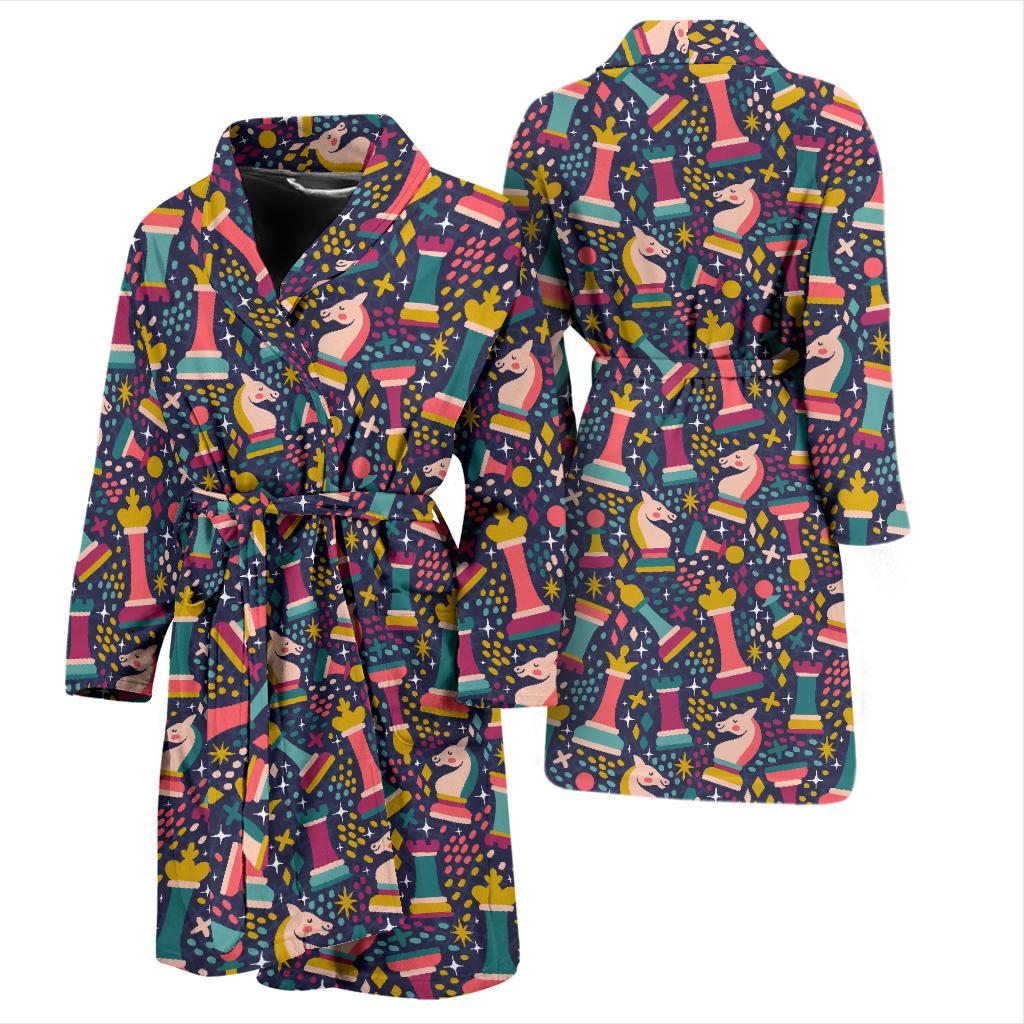 Chess Colorful Pattern Print Men Long Robe-grizzshop