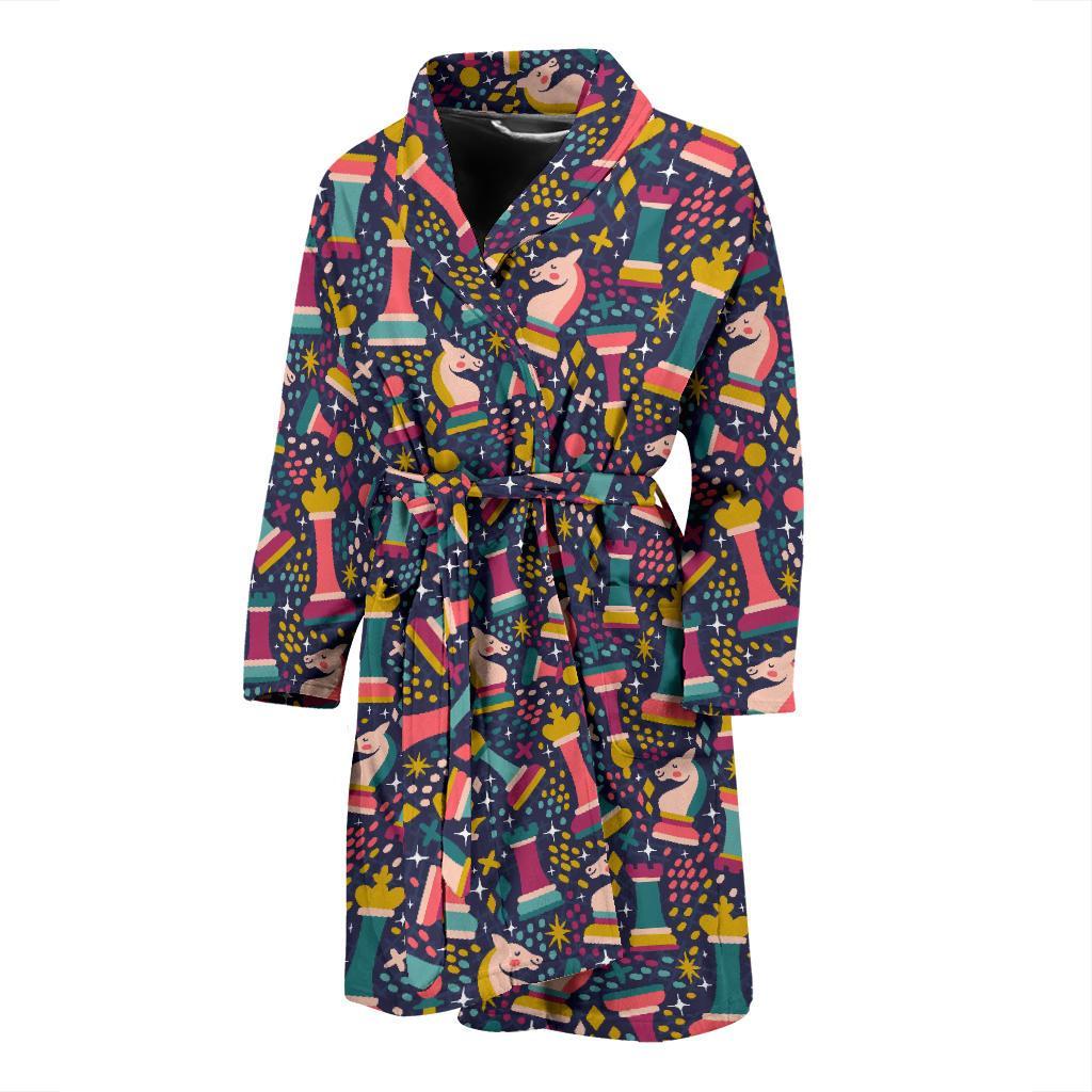Chess Colorful Pattern Print Men Long Robe-grizzshop