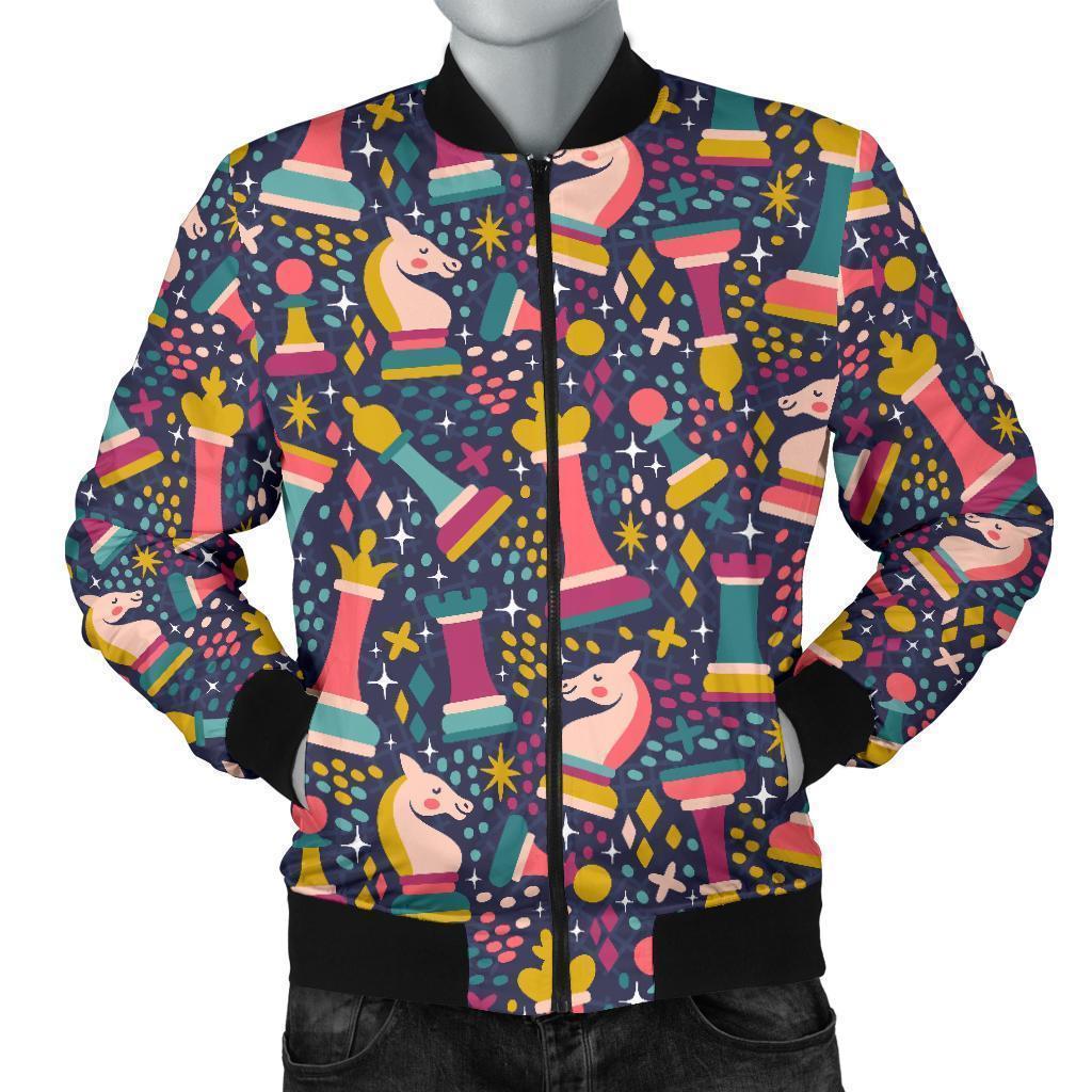 Chess Colorful Pattern Print Men's Bomber Jacket-grizzshop