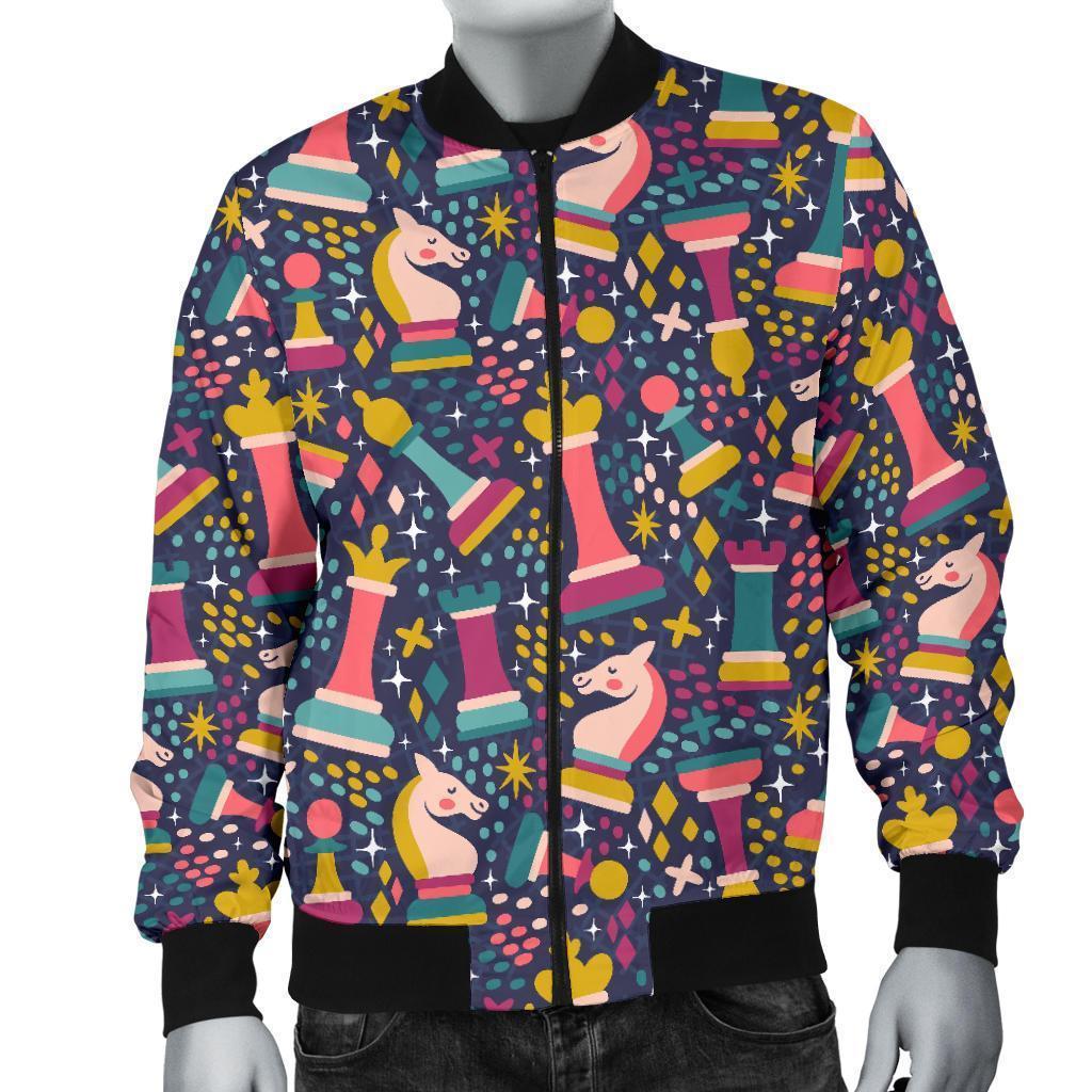 Chess Colorful Pattern Print Men's Bomber Jacket-grizzshop