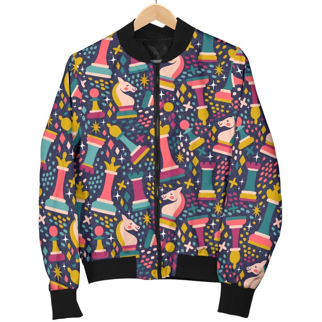 Chess Colorful Pattern Print Women Casual Bomber Jacket-grizzshop