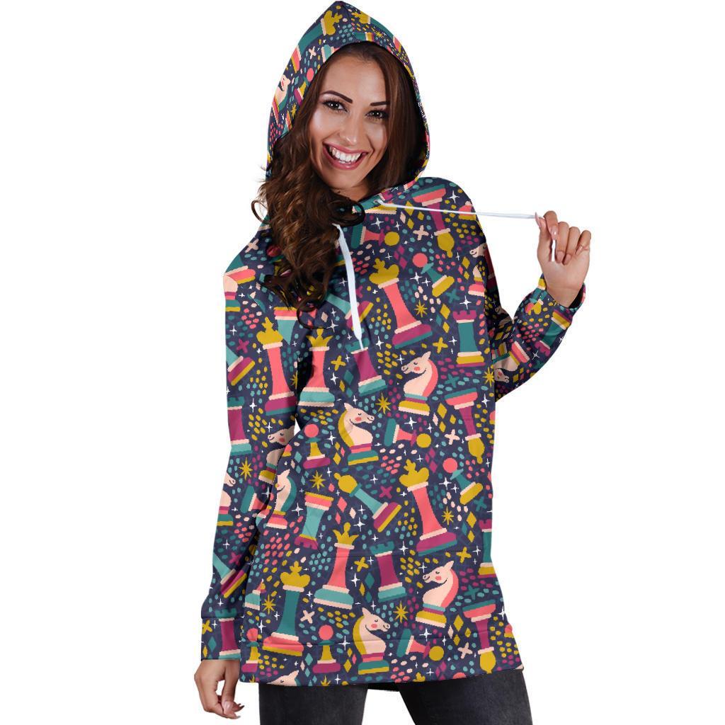 Chess Colorful Pattern Print Women Hoodie Dress-grizzshop