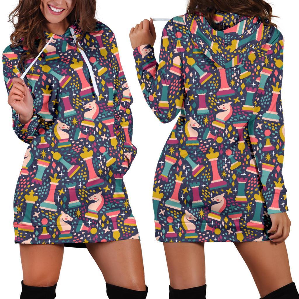 Chess Colorful Pattern Print Women Hoodie Dress-grizzshop