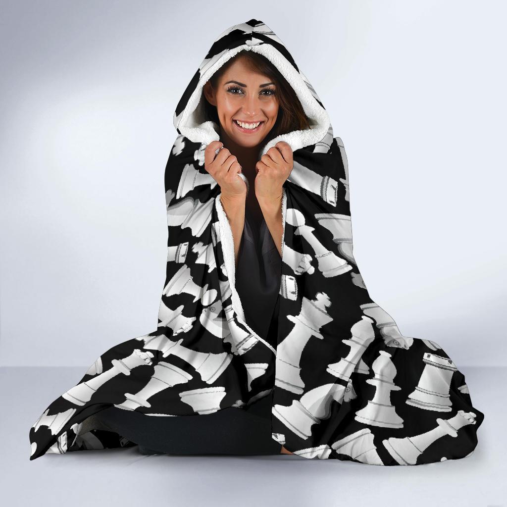 Chess Pattern Print Hooded Blanket-grizzshop
