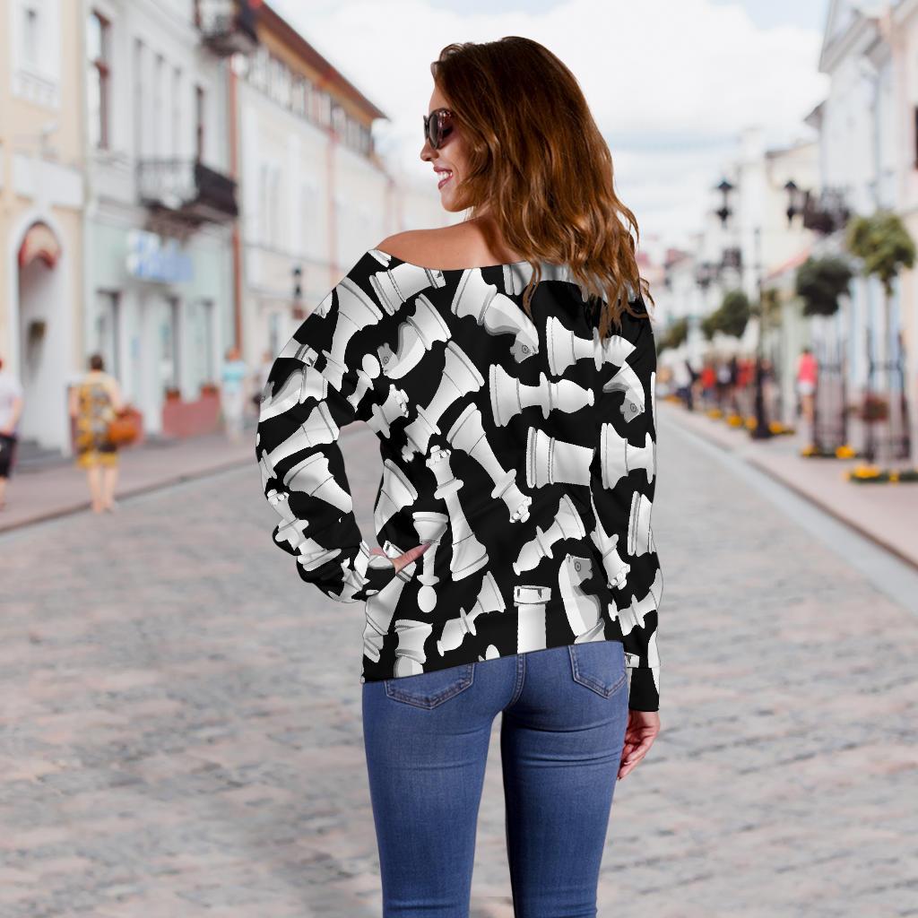 Chess Pattern Print Women Off Shoulder Sweatshirt-grizzshop