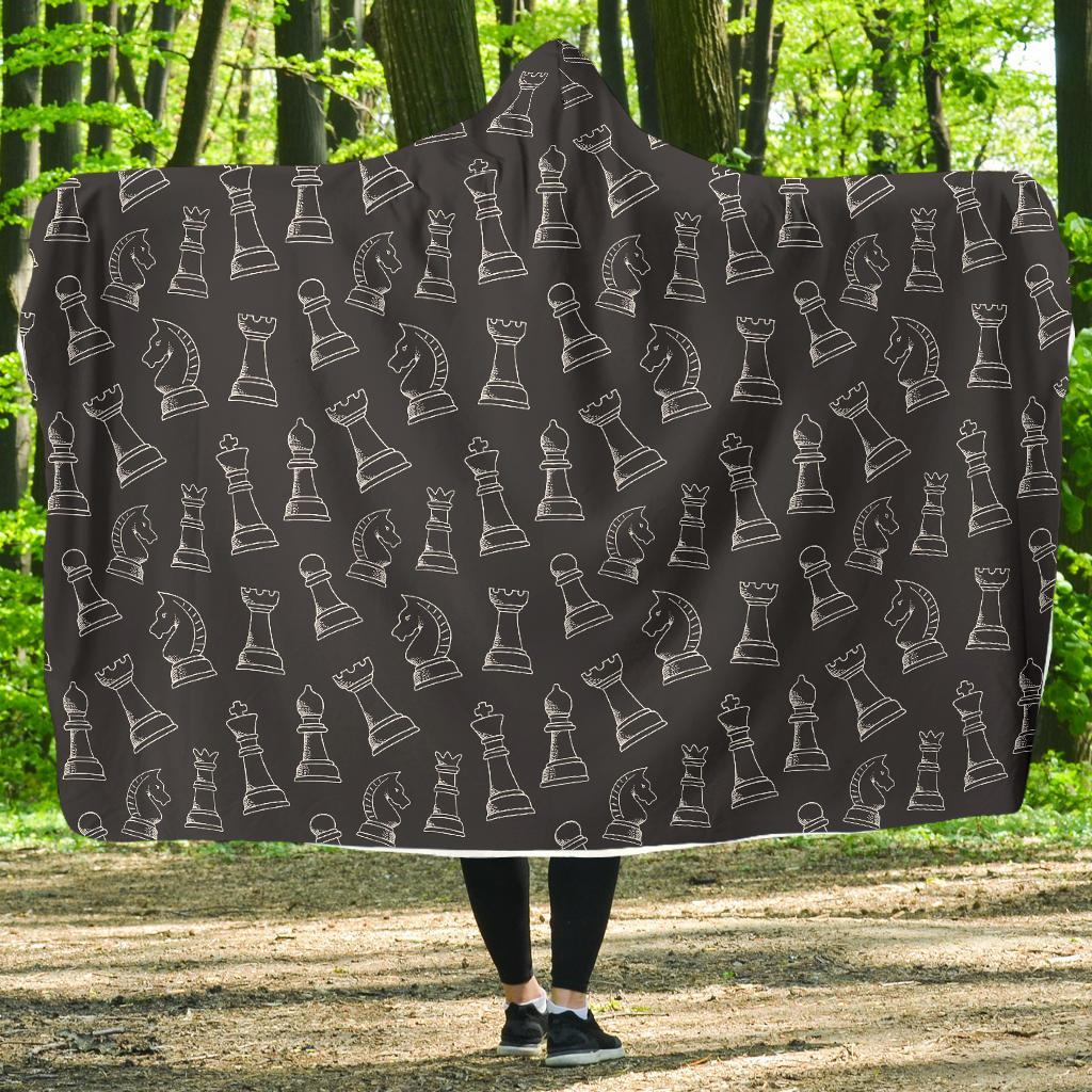 Chess Print Pattern Hooded Blanket-grizzshop