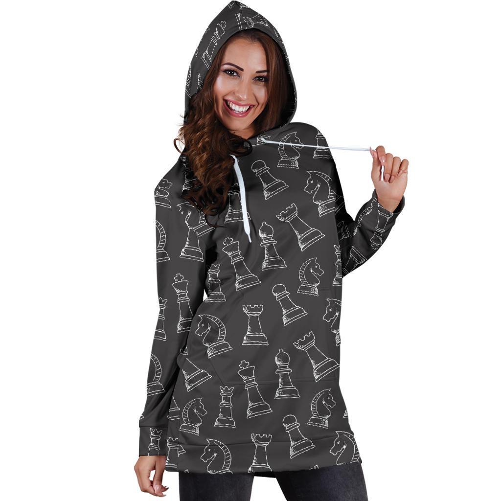 Chess Print Pattern Women Hoodie Dress-grizzshop