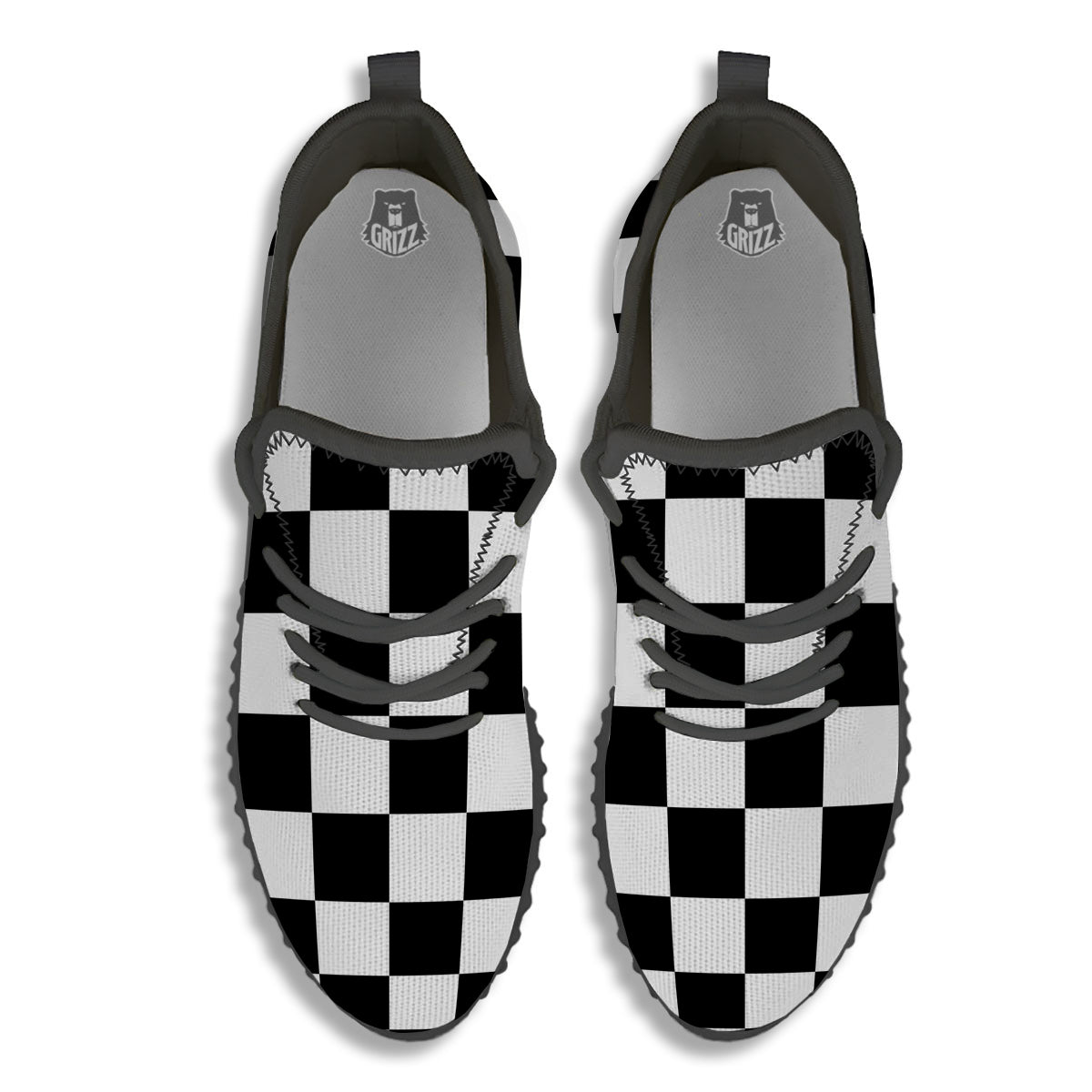 Chessboard Sphere Print Black Walking Shoes-grizzshop