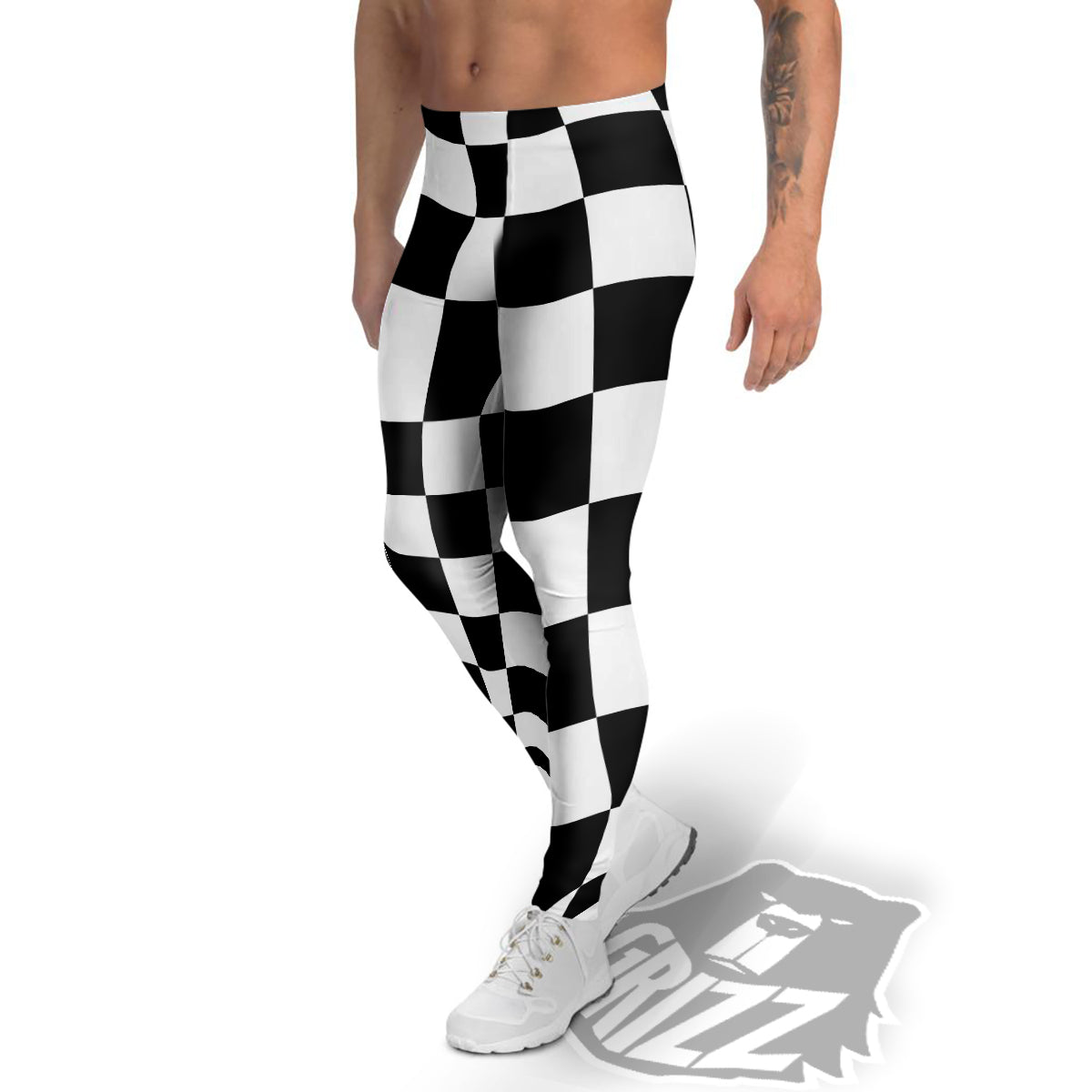 Chessboard Sphere Print Men's Leggings-grizzshop