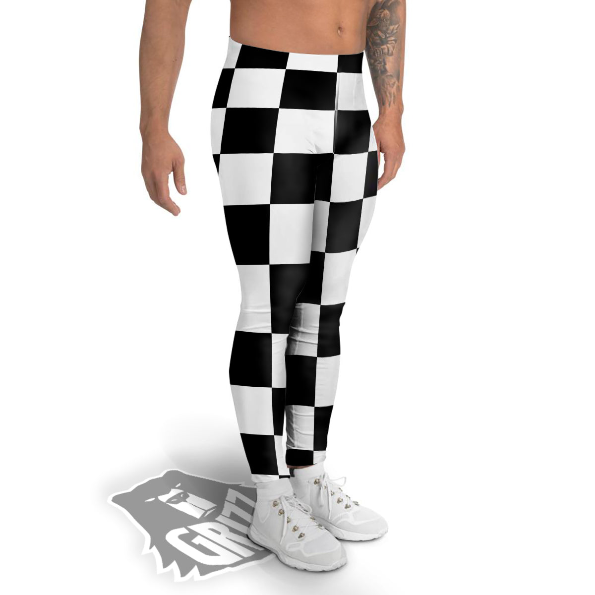 Chessboard Sphere Print Men's Leggings-grizzshop