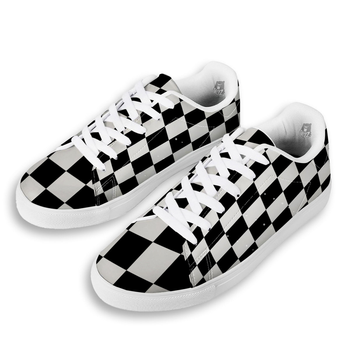Chessboard Sphere Print White Low Top Sneakers-grizzshop